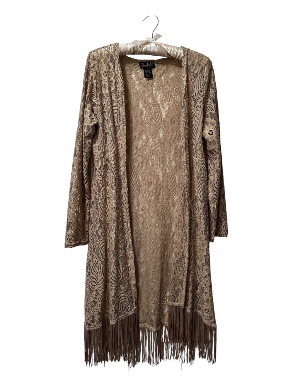 Beige Lace Fringe Duster Cardigan